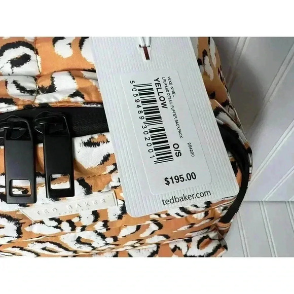 Ted Baker Leopard Puffer Nylon Laptop Backpack Mini Pouch Yellow Phone Case NEW - Picture 3 of 4